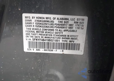 2009 Honda Pilot Ex z USA, uszkodzony, nr VIN 5FNYF48419B021891